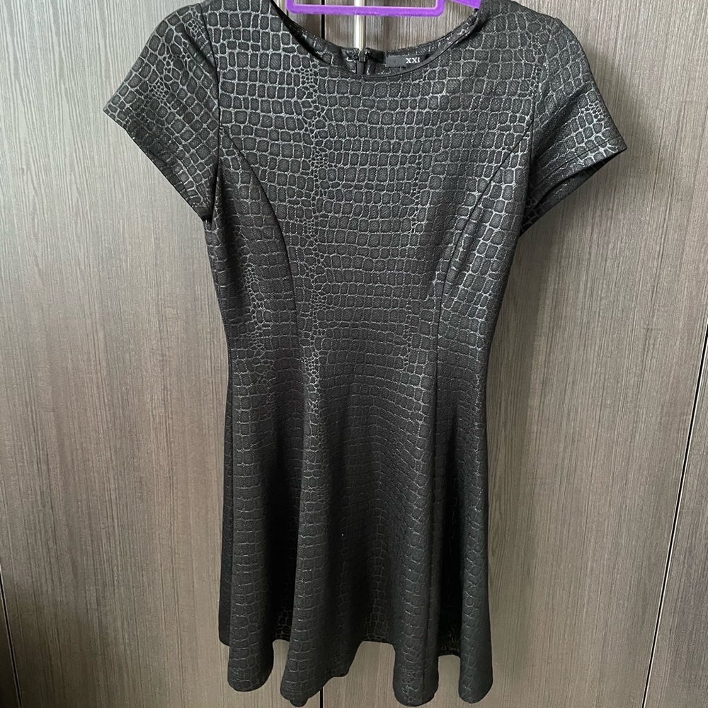 Black metallic crocodile print a line dress